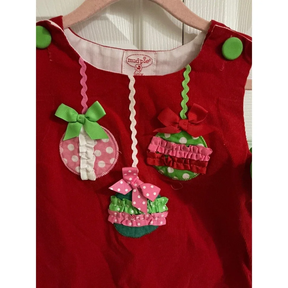 Mud Pie Baby Red Corduroy Christmas Ornament Holiday Dress 12 18 Months‎